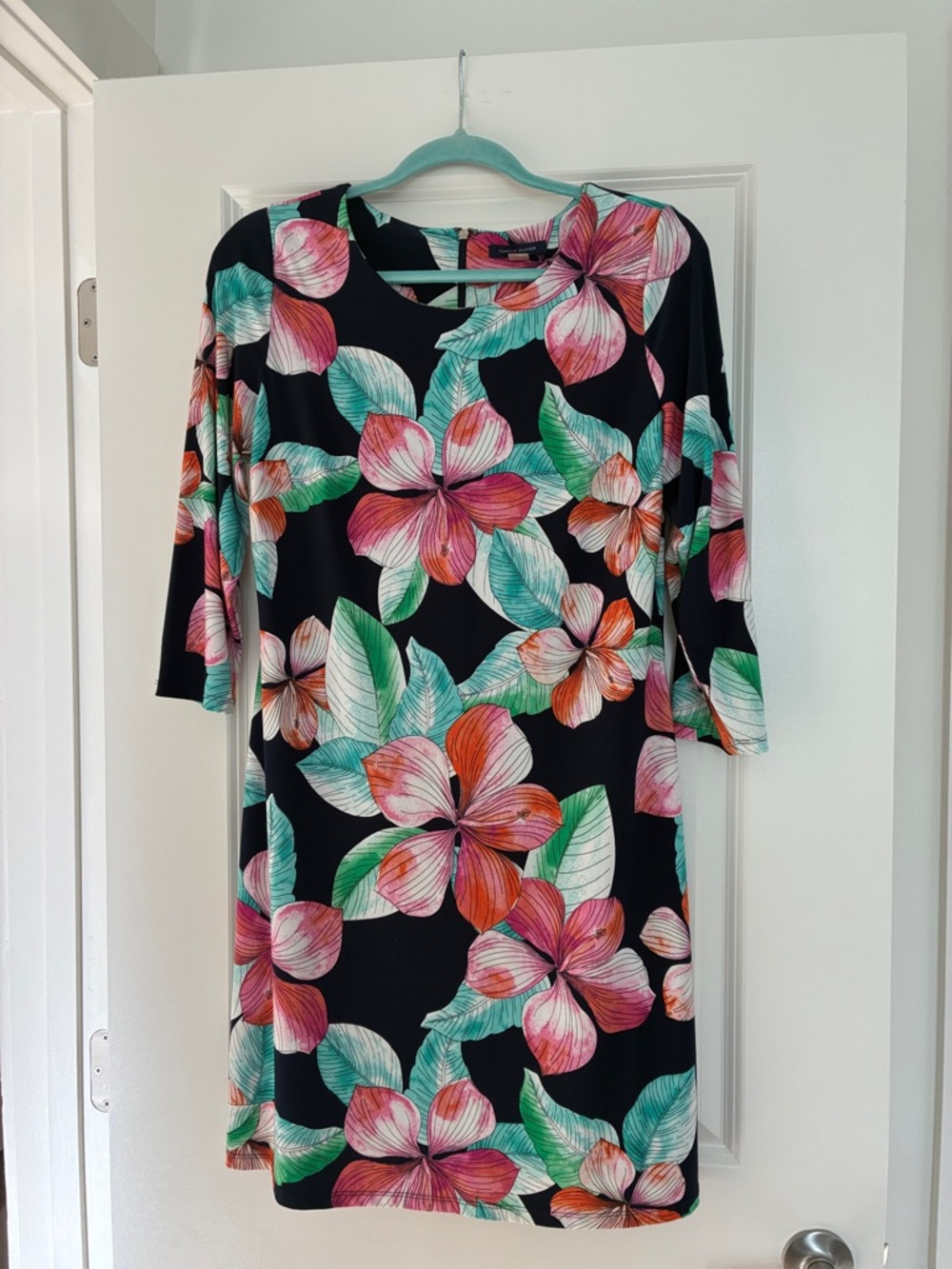 Tommy Hilfiger Navy Midi Dress with Pink, Green & Orange Floral Print